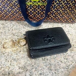 Tory Burch Black Leather Keychain Pouch